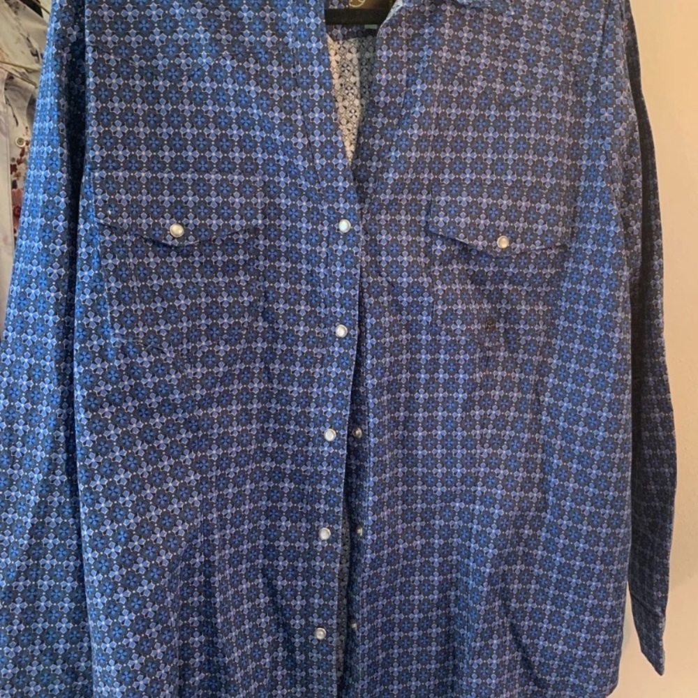 Roper Blue and White Geometric Snap-Front Western Shirt 1x